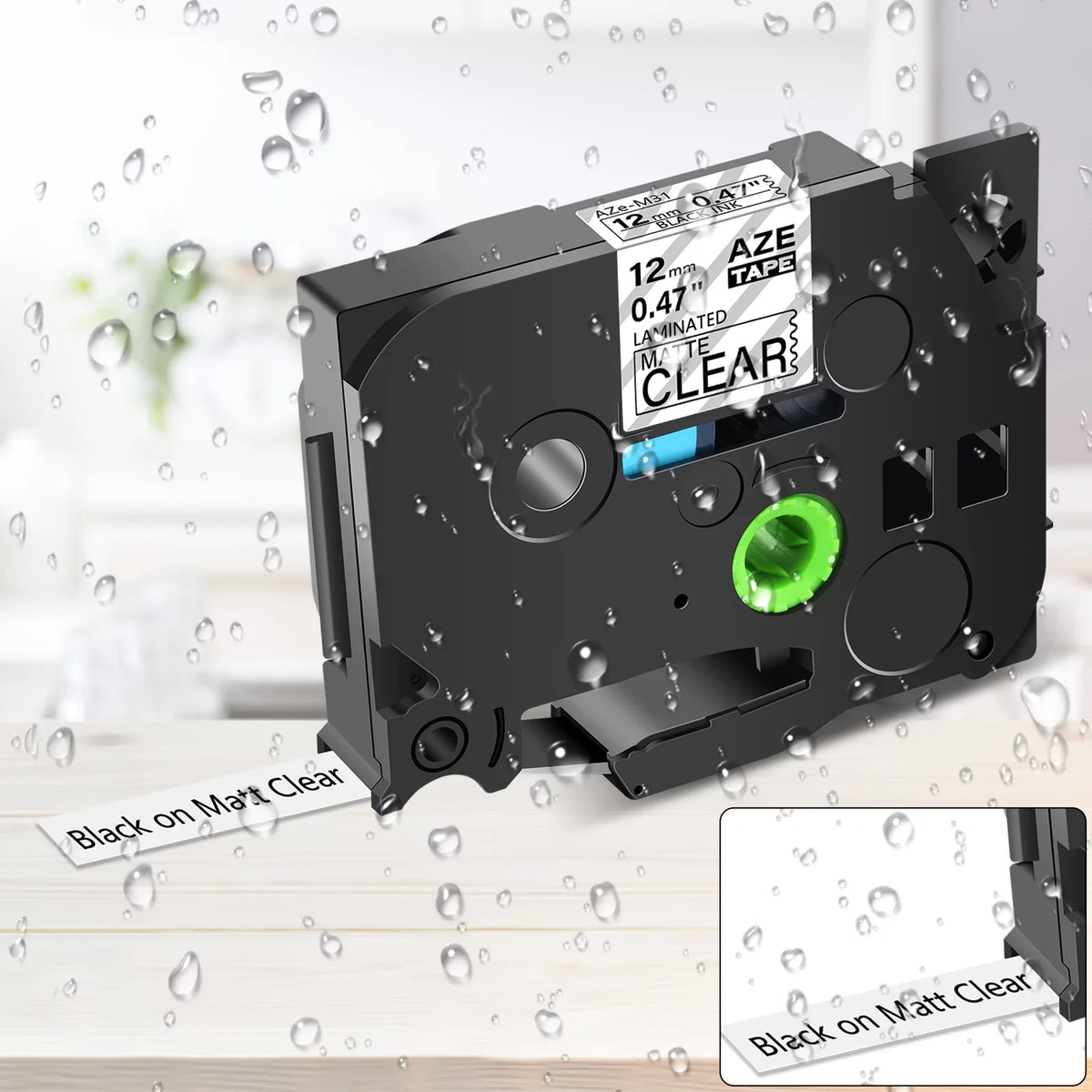 GREENCYCLE 8PK suitable for Brother P-touch Black on Matte Clear 12mm 0.47" TZe-M31 TZ-M31 TZM31 TZeM31 Laminated Label Tape