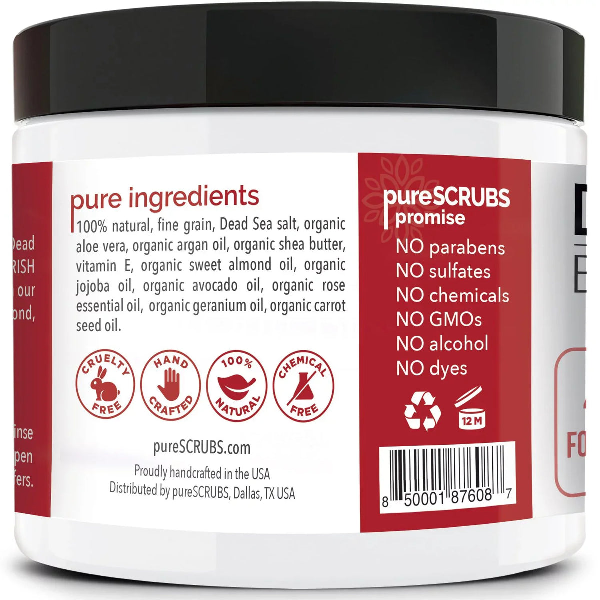 pureSCRUBS Premium Organic Body Scrub Set - Large 16oz ROSE BODY SCRUB - Pure Dead Sea Salt Infused Organic Essential Oils & Nutrients + FREE Wooden Spoon, Loofah & Mini Organic Exfoliating Bar Soap