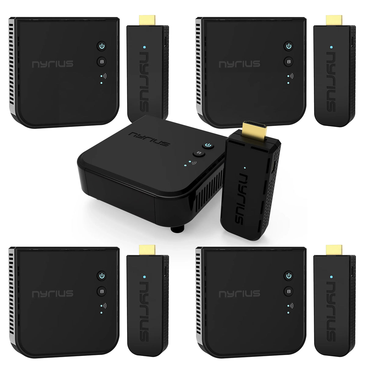 Nyrius Aries Pro Wireless HDMI Transmitter and Receiver to Stream HD 1080p 3D Video from Laptop, PC, Cable, Netflix, YouTube, PS4, Drones, Pro Camera, to HDTV/Projector/Monitor - 5 Pack
