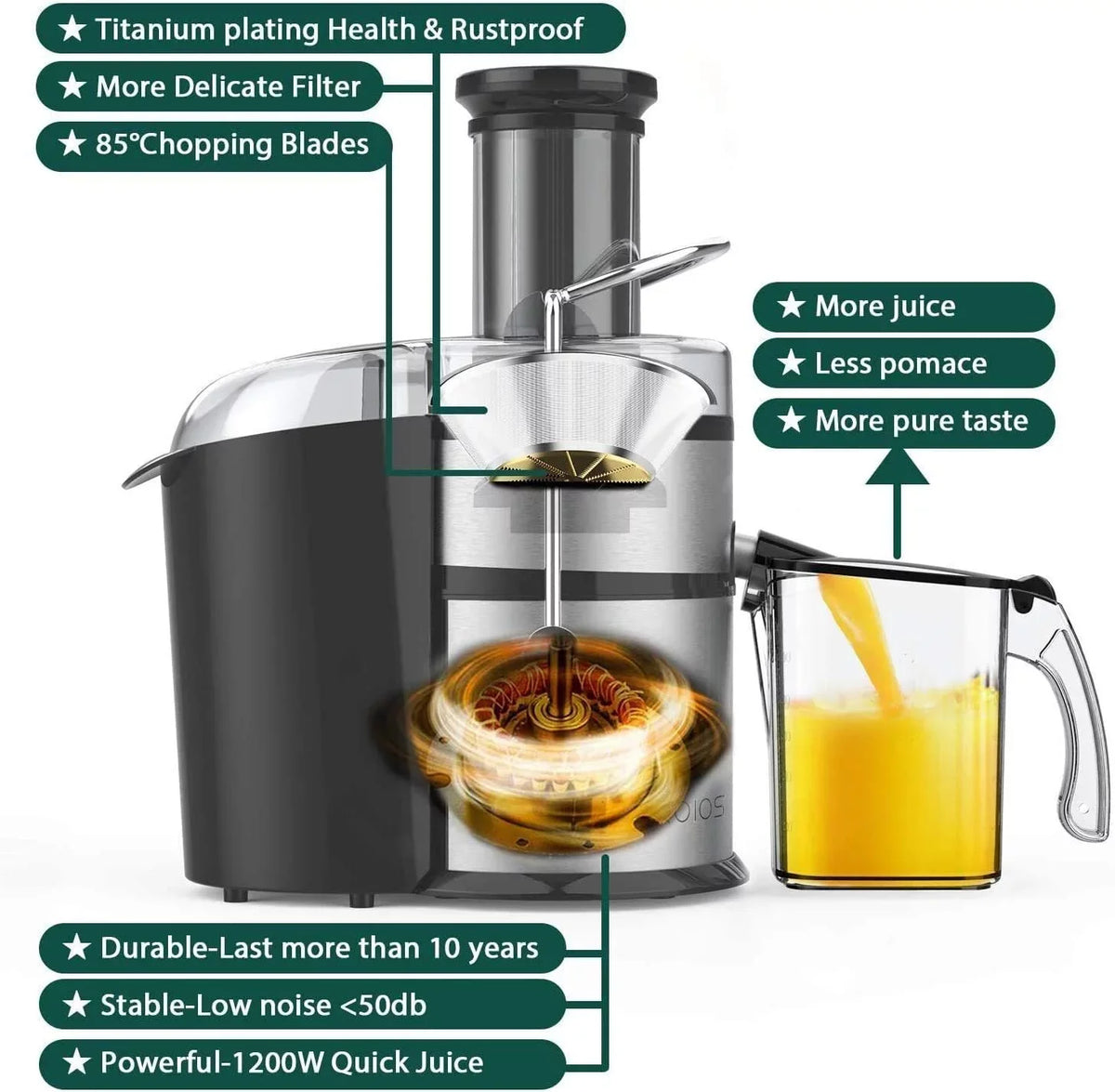 Centrifugal Juicer, Juicer Machine with Pulse Function 3" Wide Chute Extractors for Fruits and Vegetables,Black