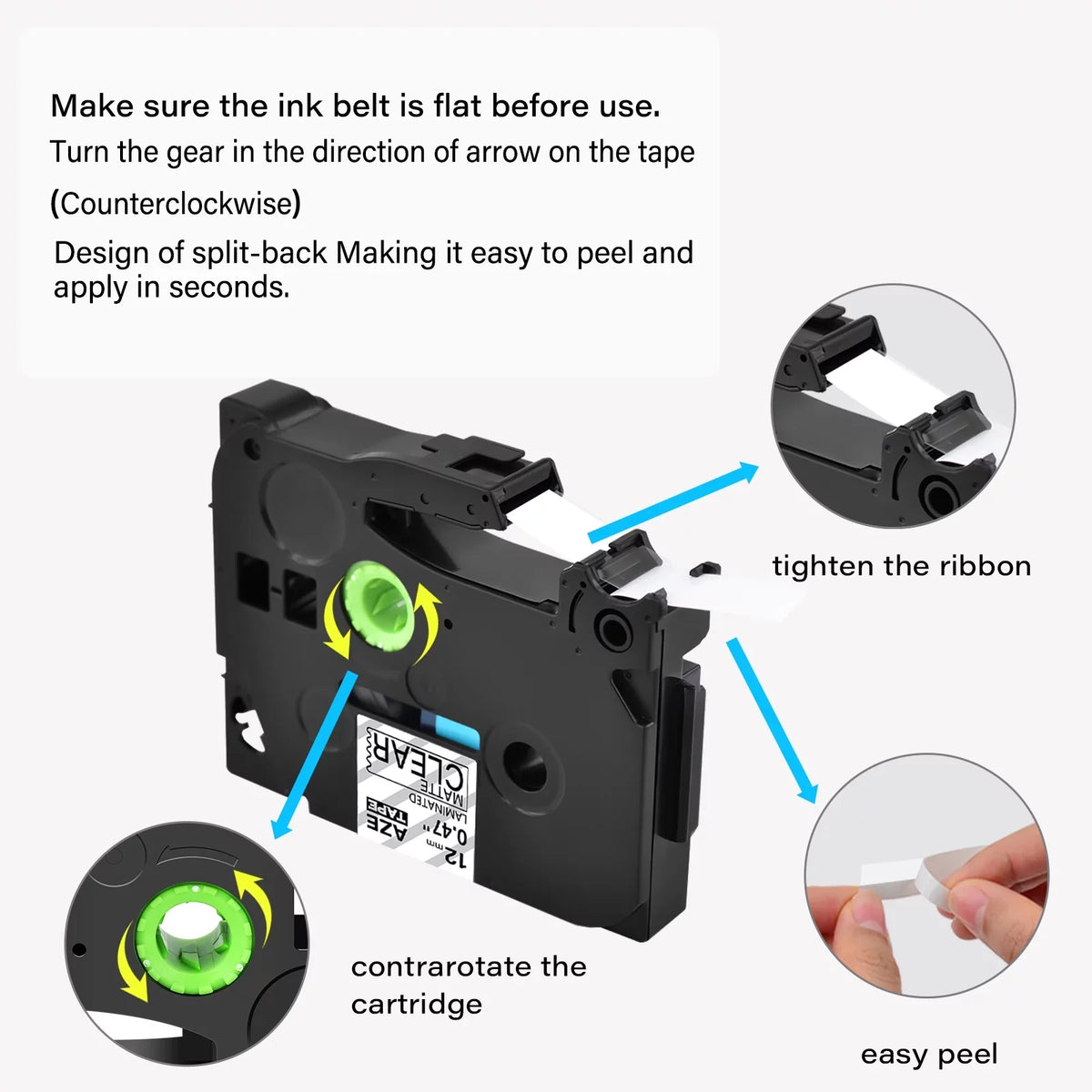 GREENCYCLE 8PK suitable for Brother P-touch Black on Matte Clear 12mm 0.47" TZe-M31 TZ-M31 TZM31 TZeM31 Laminated Label Tape