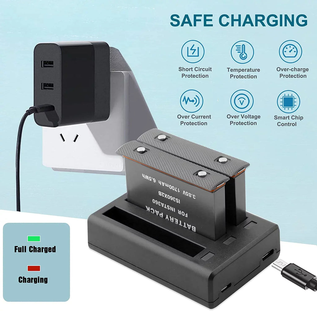 Insta360 ONE X2 Replacement Batteries 2-Pack and 3-Channel USB Charger appropriate with Insta360 ONE X2 360 Camera(Not Waterproof)