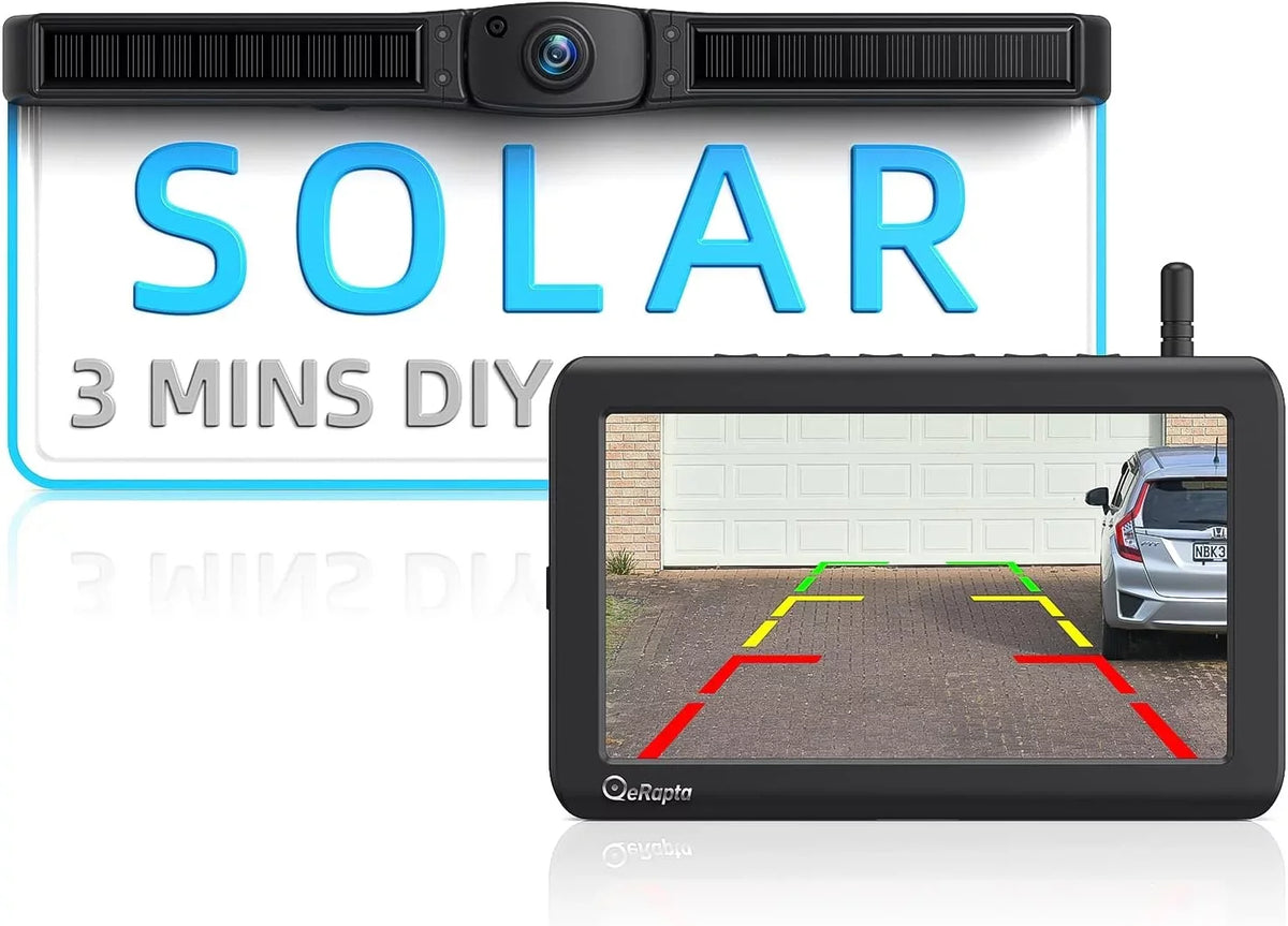 Erapta Solar Wireless Backup Camera Monitor 1080P HD Reverse Camera with 4800mAh Battery, 3 Mins DIY Install, IR Night Vision IP69K Waterproof for Car Truck RV A1TYZX7