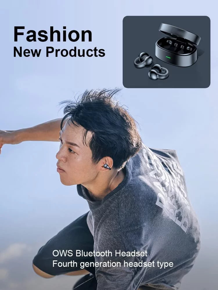 Wireless Ear-Clip TWS Earphones for  Galaxy Z Fold5/Flip5 Phones - Bluetooth Earbuds Bone Conduction Headphones True Stereo Charging Case Hands-free D9G suitable With Galaxy Z Fold5/Flip5