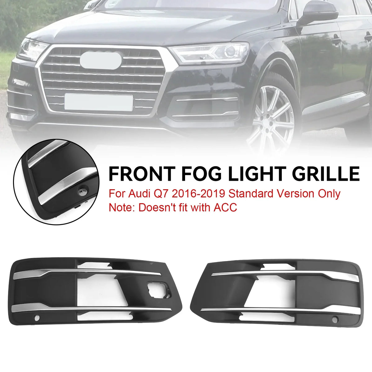 Front Bumper protector Fog Light Grille Bezel Insert Grill Fit for Audi Q7 2016-2019