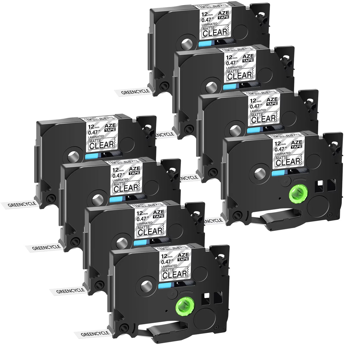 GREENCYCLE 8PK suitable for Brother P-touch Black on Matte Clear 12mm 0.47" TZe-M31 TZ-M31 TZM31 TZeM31 Laminated Label Tape