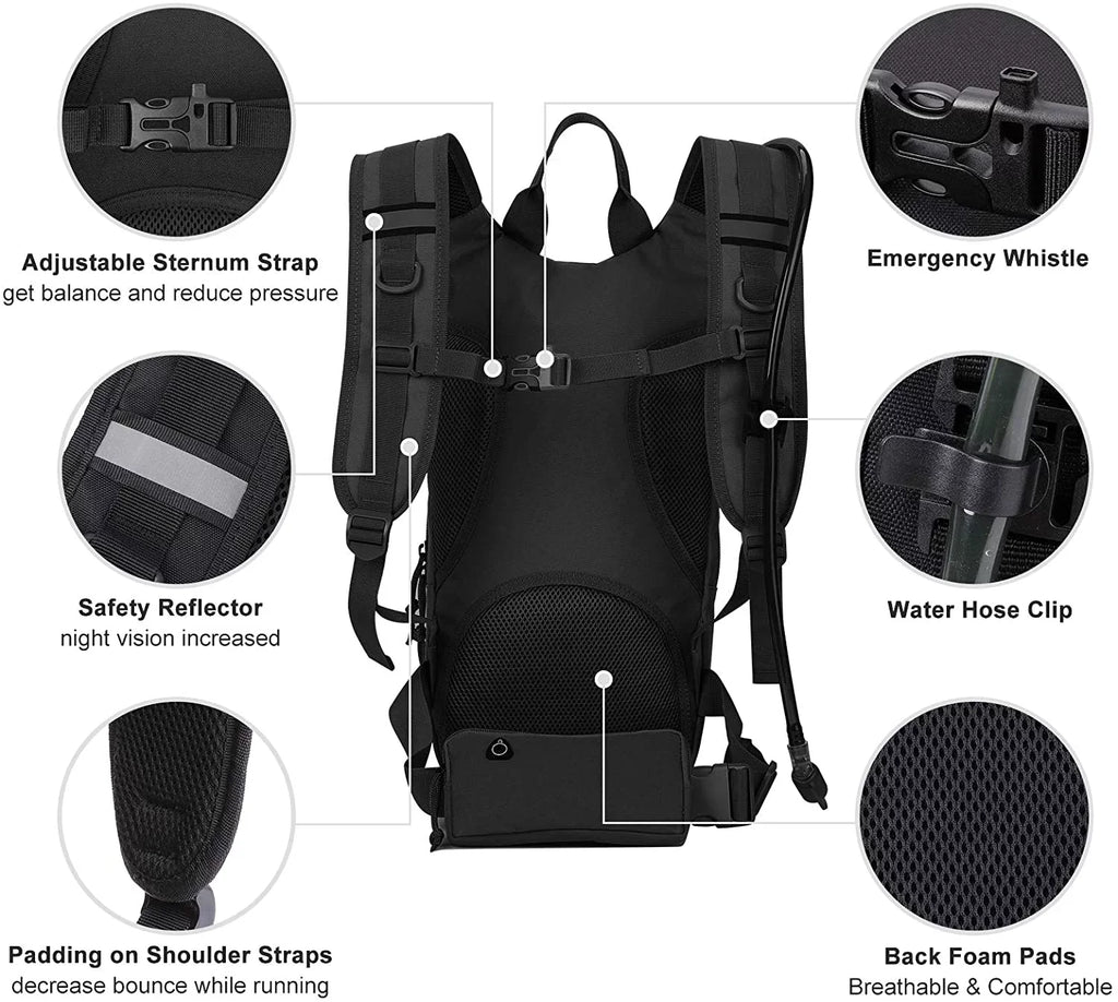 SKL Hydration Pack Tactical aqua Backpack with 2L BPA Free moisture Bladder, Military moisture Bag Thermal Insulation, Adjustable Waist Pocket Daypack Fits Women Men for Running Hiking Cycling Biking