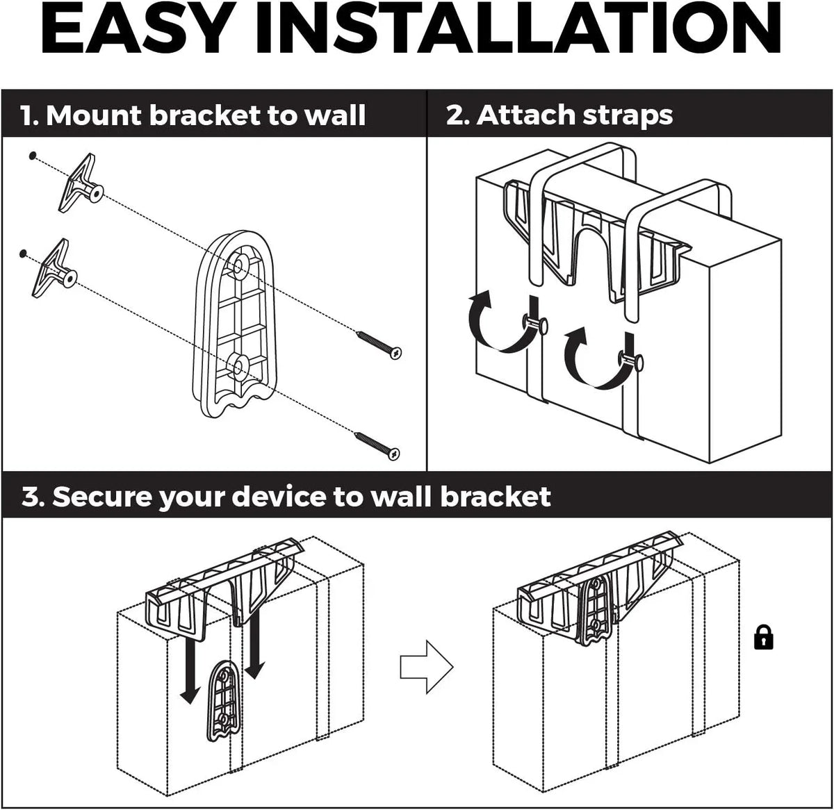 Universal Wall Mount (Black) | Adjustable Mount for Cable Boxes, Gaming Consoles, DVD Players, Routers,