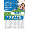 20x36x1 Air Filter MERV 8 Rating, 12 Pack of Furnace Filters Comparable to MPR 700 & FPR 5 - Made in USA by AIRX FILTERS WICKED CLEAN AIR.