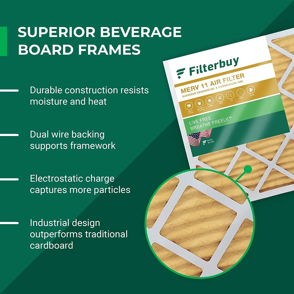 Filterbuy 16x24x1 MERV 11 Pleated HVAC AC Furnace Air Filters (5-Pack)