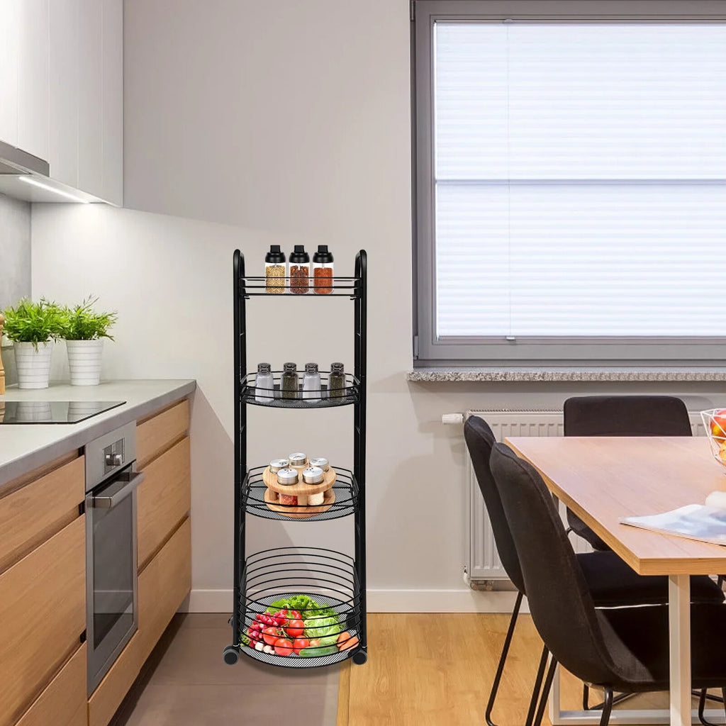 4 Tier Movable Storage Trolley Cart Utility Storage Rack Kitchen Organizer Shelf