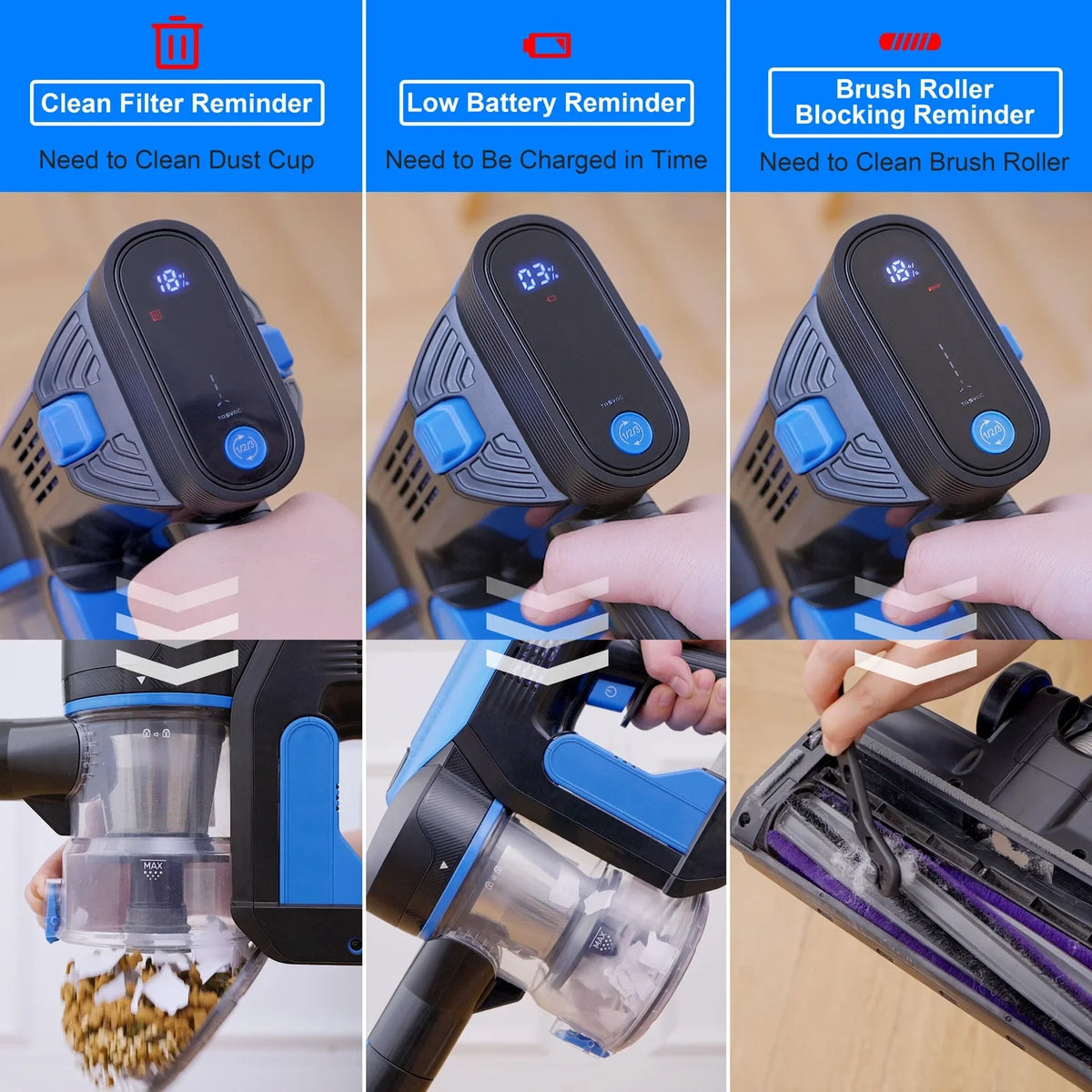 TASVAC Cordless Vacuum Cleaner 28kPa 6-in-1 Lightweight Stick Vacuum Cleaner Up to 50mins Runtime for Carpet Floor Pet Hair