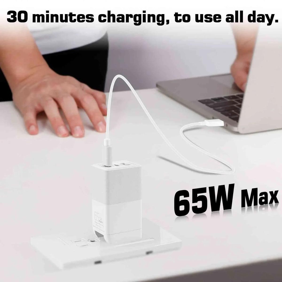 UrbanX 65W Fast Travel Charger with 3 Ports USB & Dual USB-C High-Speed Charging suitable with HTC One A9/One M9/Desire Eye/Butterfly 2/One Remix, iPhone,  Galaxy, Google Pixel, MacBook