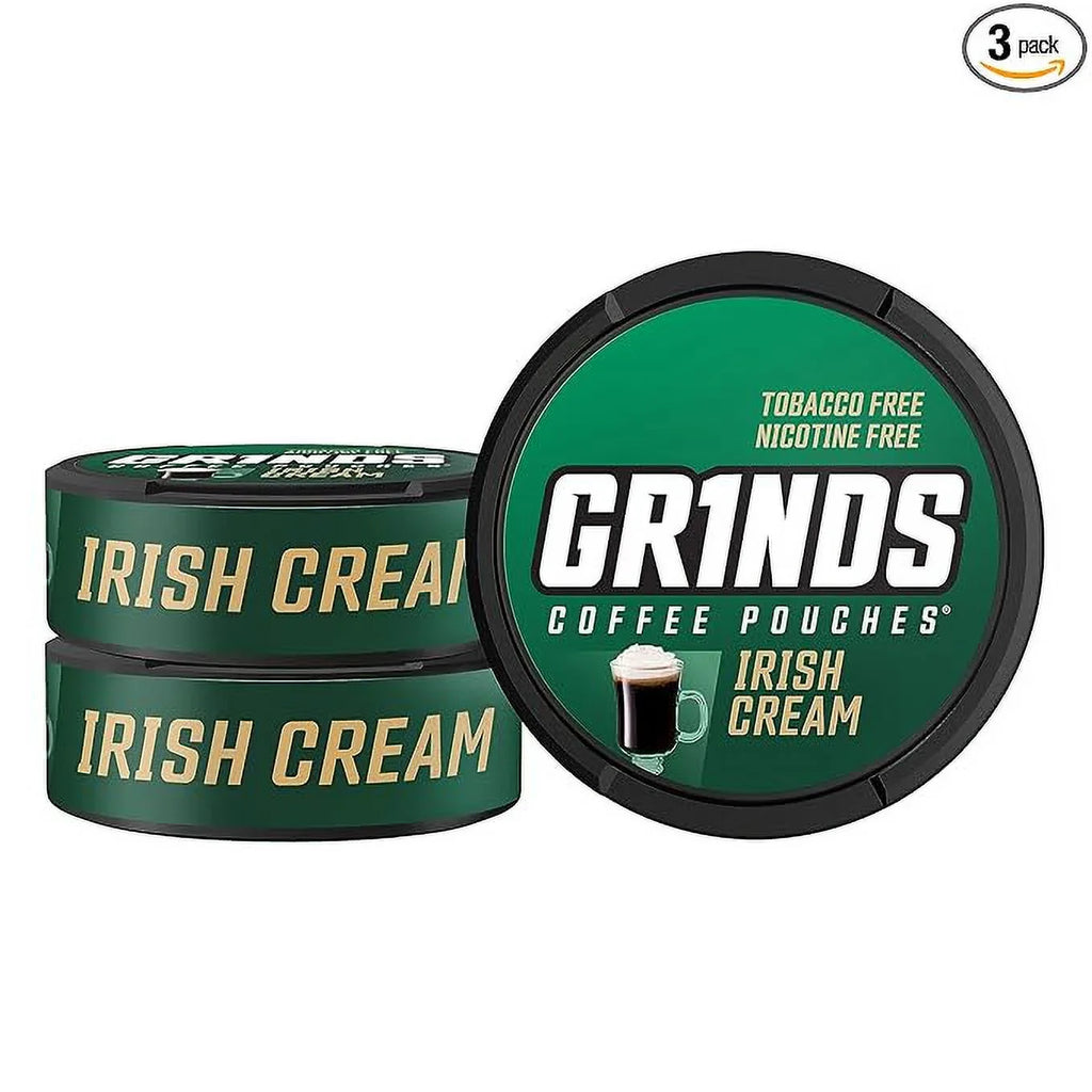 1/4 Cup of Coffee (Irish Cream). Grinds Coffee Pouches | 3 Cans of Irish Cream | Tobacco Free, Nicotine Free Healthy Alternative | 18 Pouches Per Can | 1 Pouch eq