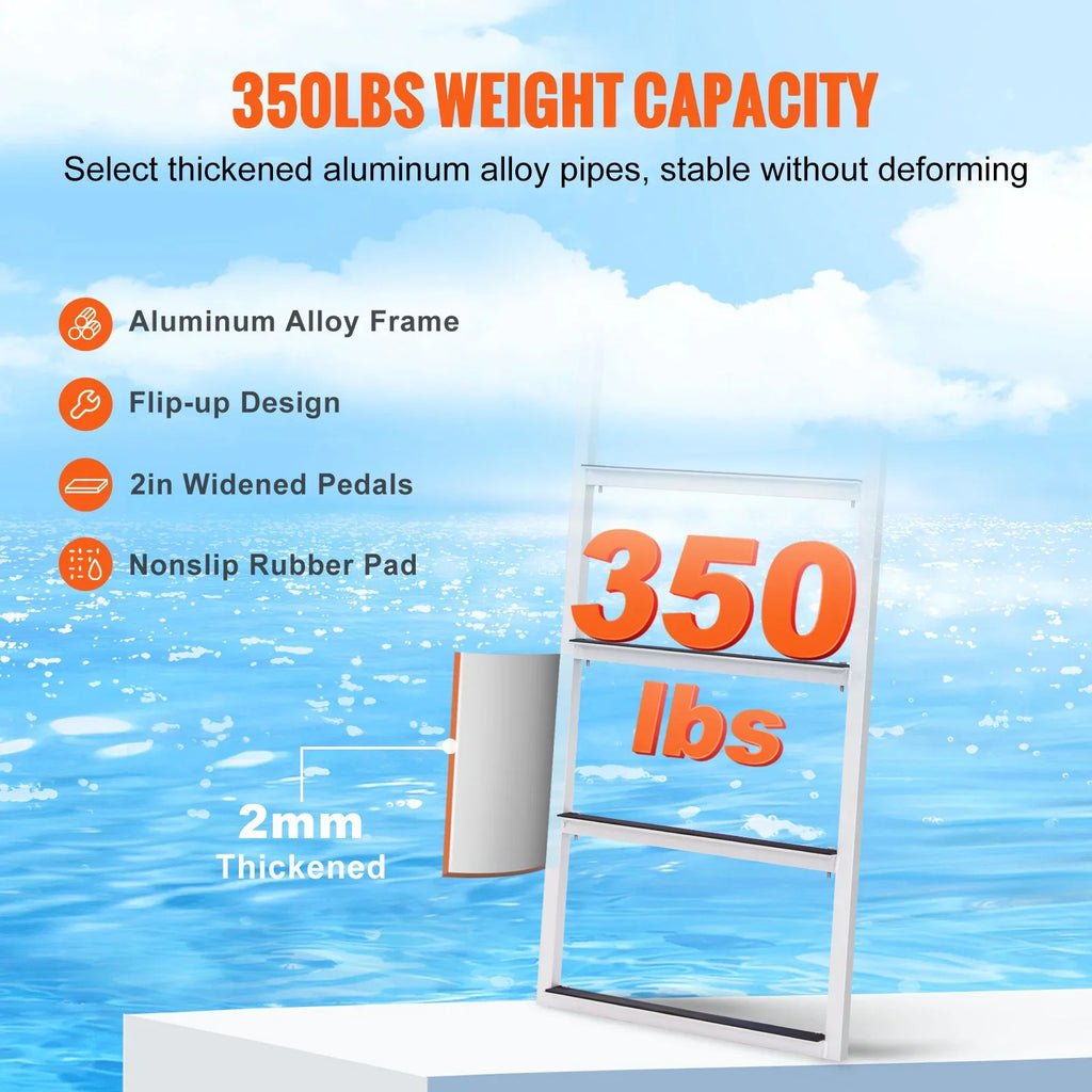 VEVOR Dock Ladder, Flip-Up 4-Step Aluminum Alloy Pontoon vessel Ladder for Ship, Lake, Pool
