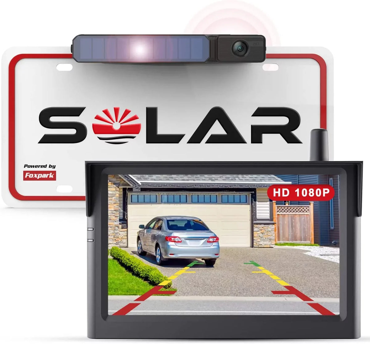 Foxpark Solar RV Wireless Backup Camera 5" Monitor Rear View Camera 2 Channels Trailer Reverse Camera for Van,Camper Highway Observations System (Solar 3)