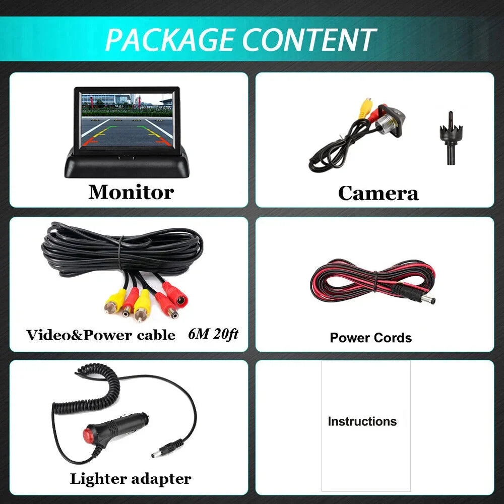 5in Foldable LCD Display Monitor Car Rear View Backup LED Night Camera