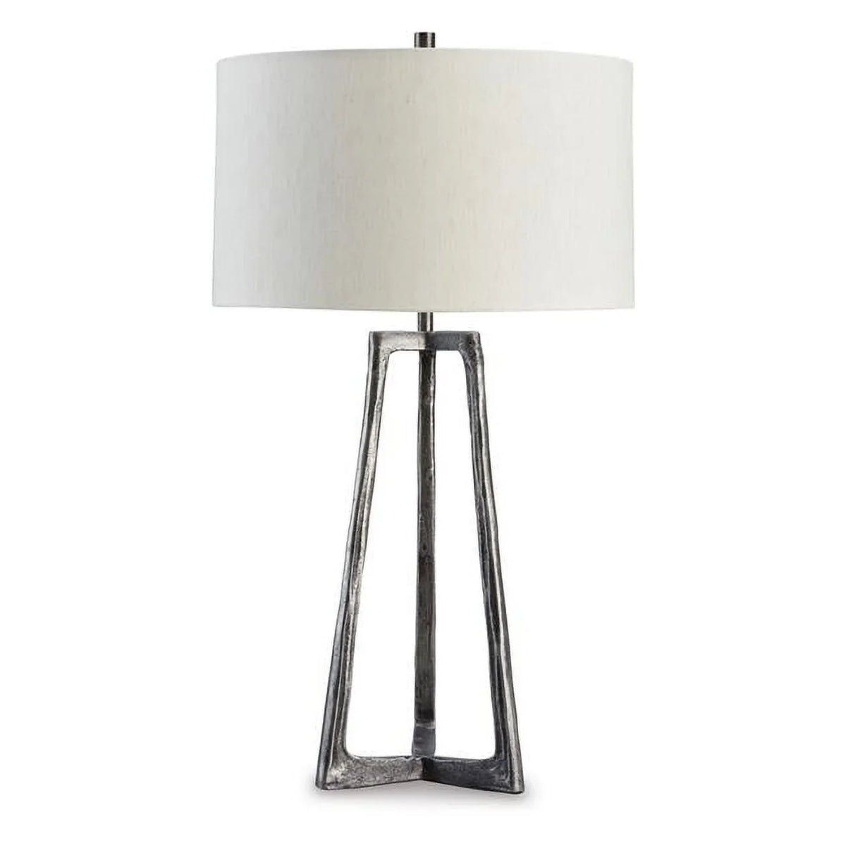Nila Drum Shade 3 Way Switch Metal Base Table Lamp, Pewter Gray. 35 in