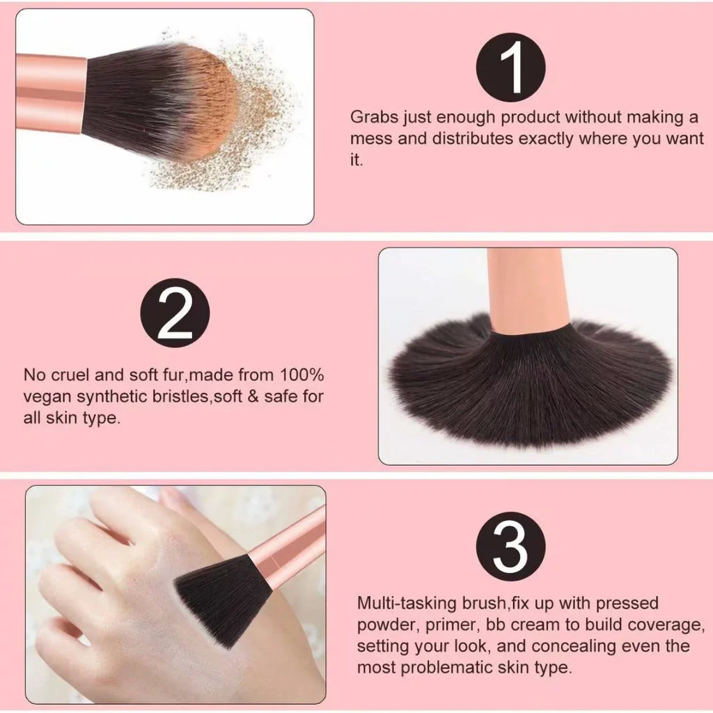 15 pcs Pro Marble Makeup Brush Set with Marble Brusher Holder, for Loose Powder, Contour, Shade, Highlighter, Eyeshadow and Foundation