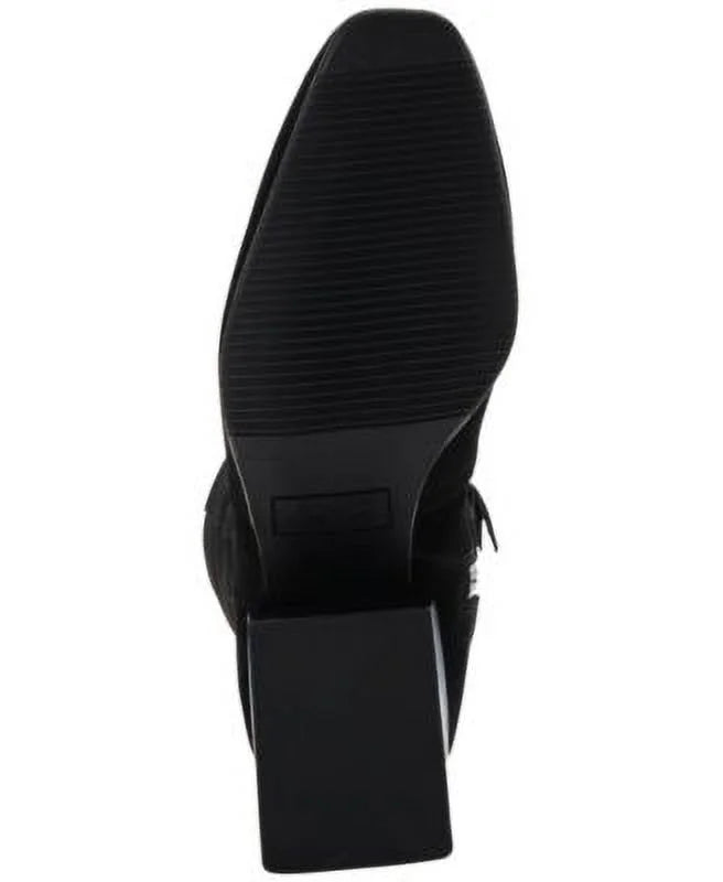 AQUA COLLEGE Womens Black Goring Cushioned Waterproof Tori Square Toe Stacked Heel Zip-Up Dress Boots Shoes 10 M
