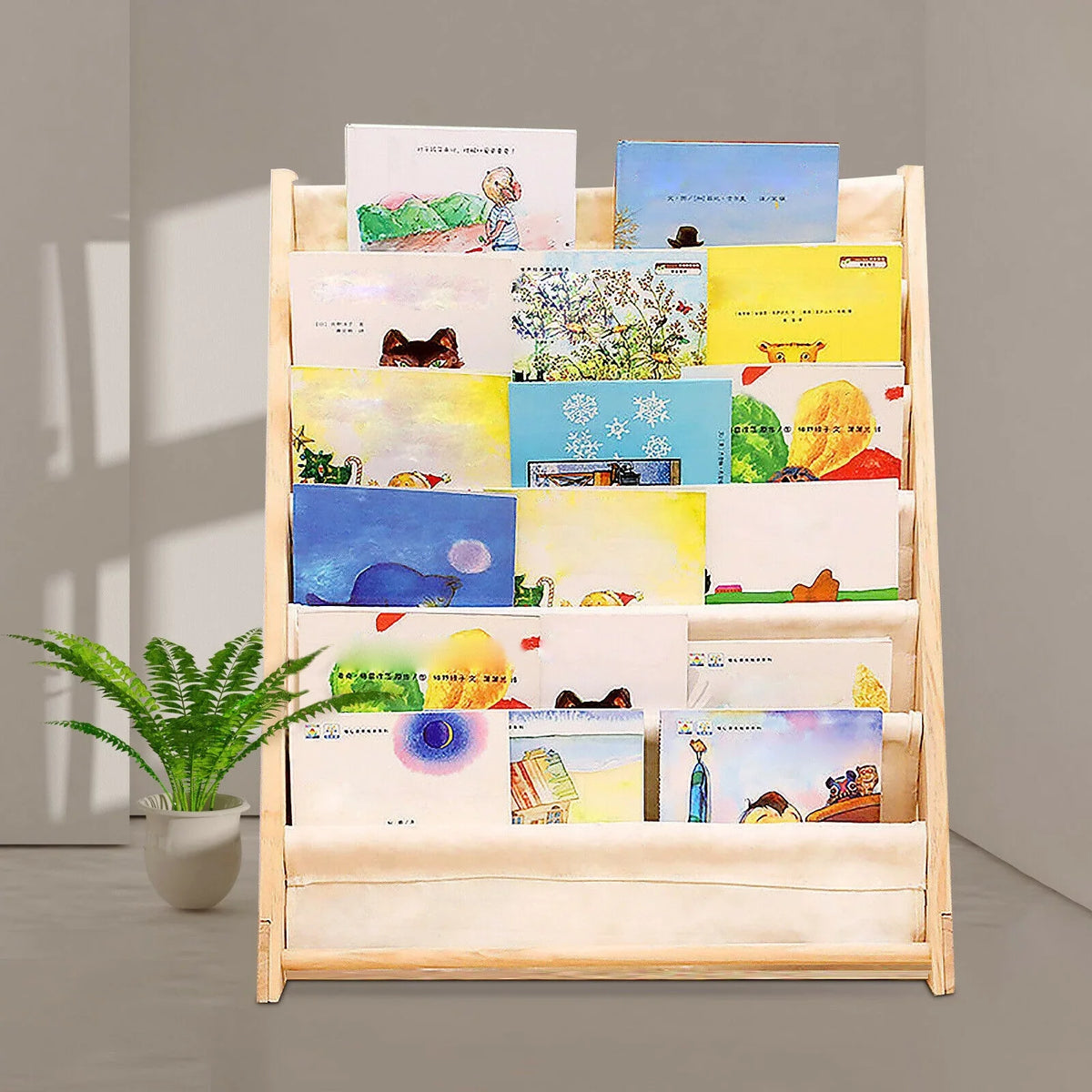 Wooden Bookcase Children Kids Book Shelf Storage Rack Tidy Organizer 6 Tiers