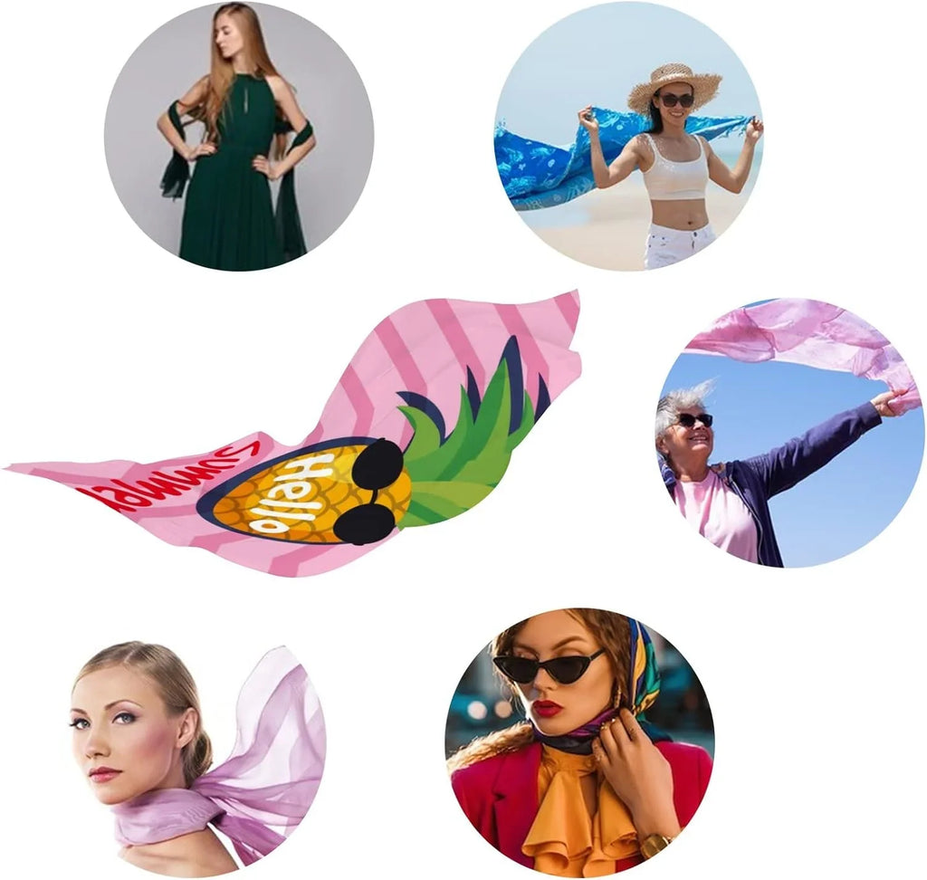 Hyjoy Beautiful Summer with Pineapple Long Silk Neck Scarf Lightweight Shawl Wrap Scarves for Women Girls