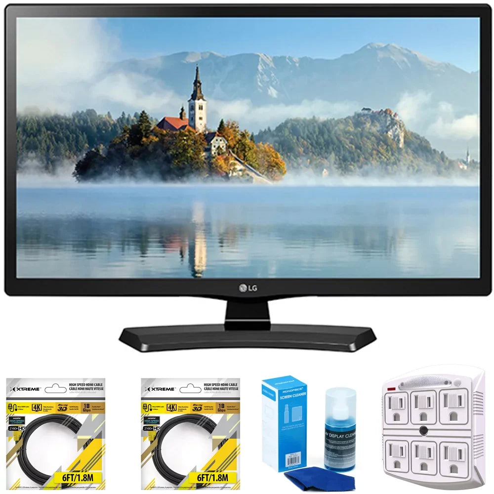 24" Class 23.6" Diag HD 720p LED TV 2017 Model (24LJ4540) with 2x 6ft High Speed HDMI Cable, Screen Cleaner for LED Telivision
