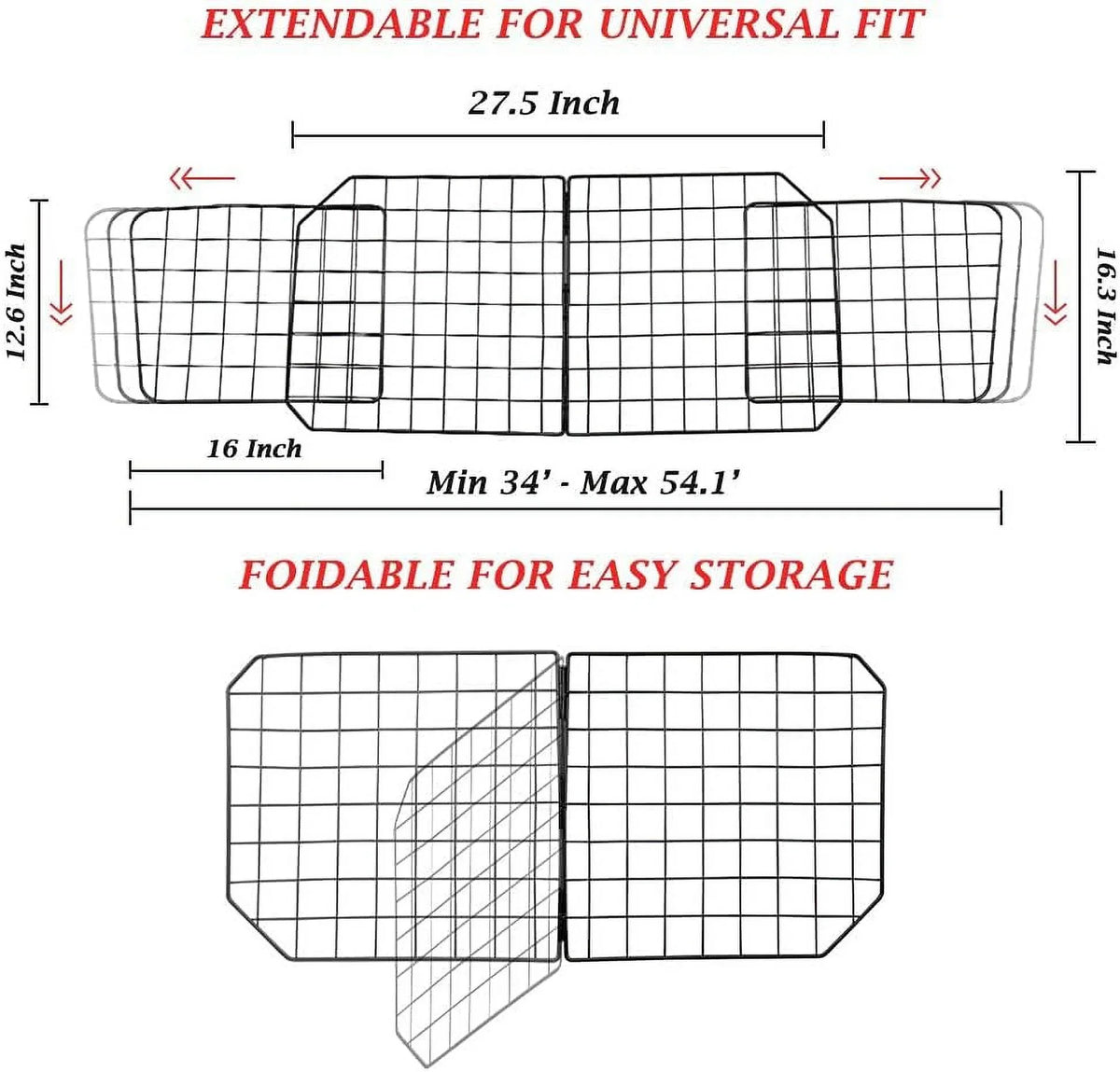 Dog Car Barriers—Heavy Duty Adjustable Wire Pet Cars Barrier with Front Seat Mesh in Black—Safety Travel Dividers Fence for Vehicles, SUV, Cars