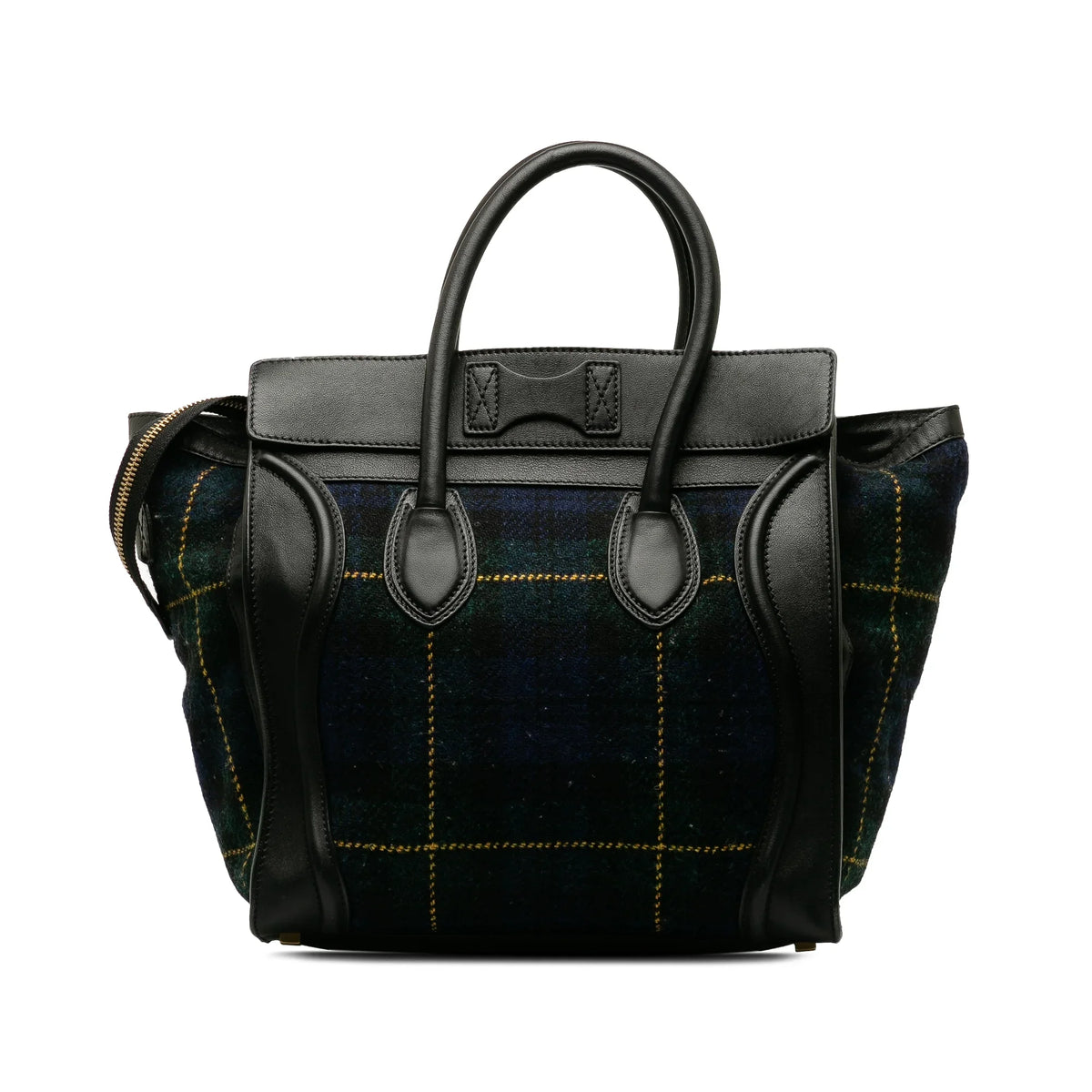 Pre-Owned Authenticated Celine Mini Tartan Luggage Tote Wool Fabric Blue Tote Bag Unisex (Good)