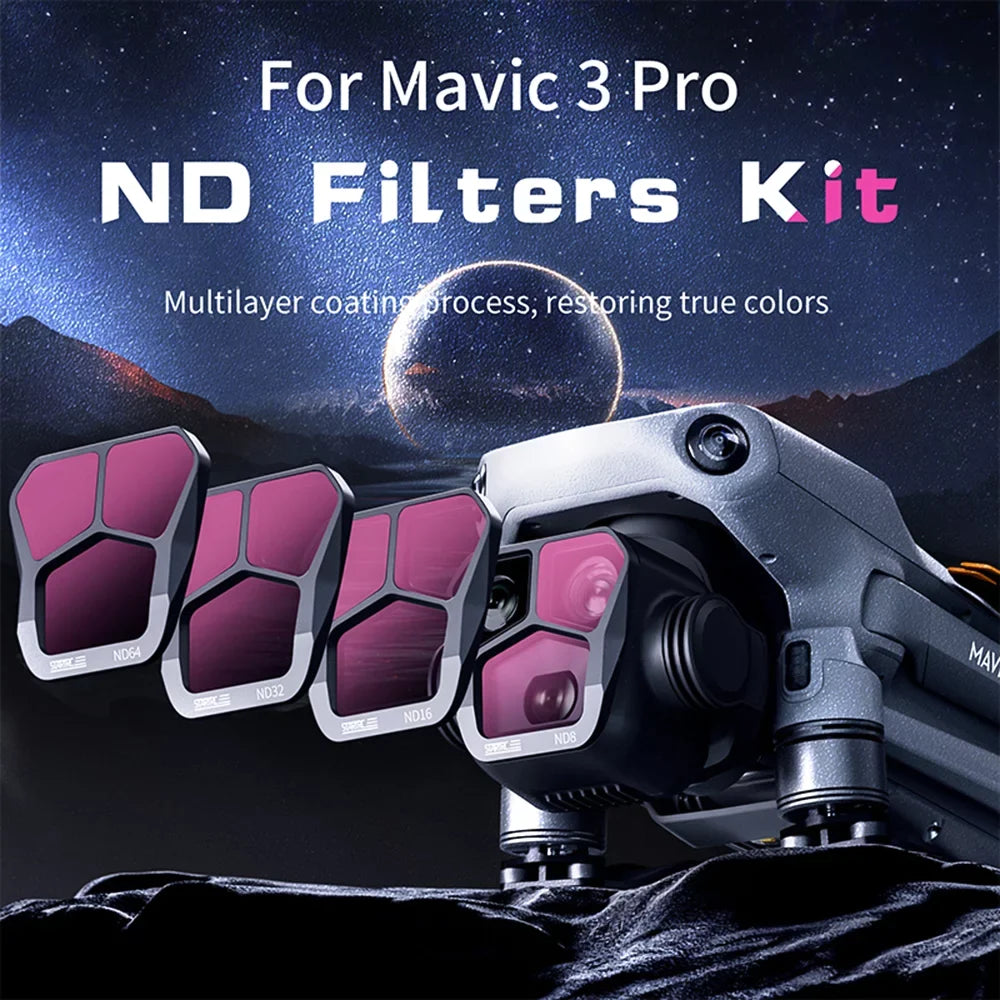 moobody 4-Pack Filters ND8/ND16/ND32/ND64 Lens Filter Aluminum Material AGC Optical Glass Waterproof Scratch-impervious -reflective Coatings suitable with DJI Mavic 3 Pro