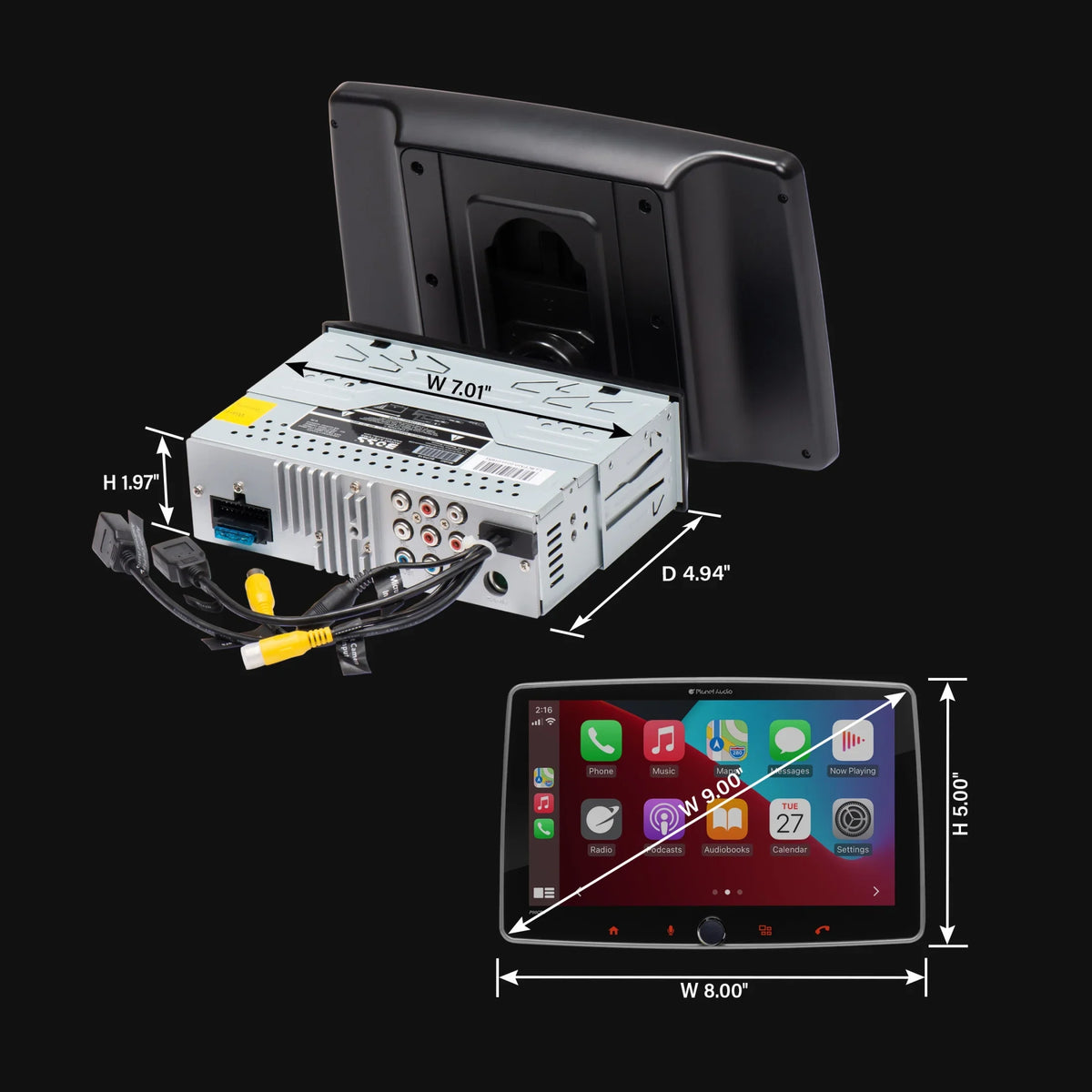 Planet Audio P90CPAC Car Stereo -  CarPlay, Android Auto, Single Din, 9 Inch Capacitive Touchscreen, Bluetooth, No CD DVD Player, AM/FM Radio Receiver, Backup Camera