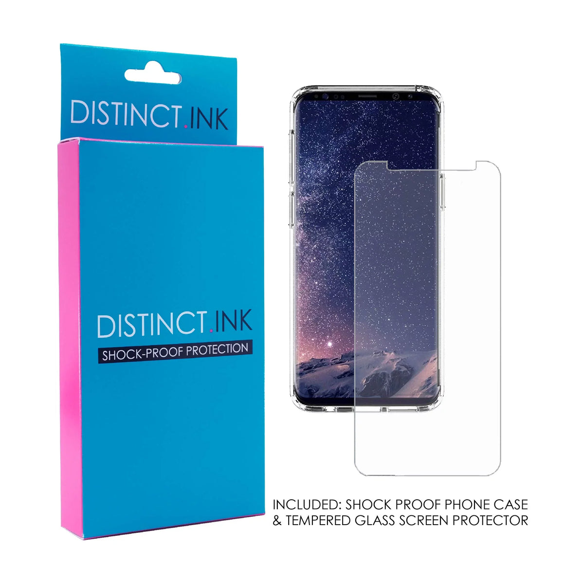 DistinctInk Clear Shockproof Hybrid Case for  Galaxy S9 (5.8" Screen) - TPU Bumper, Acrylic Back, Tempered Glass Screen Protector - Faith / Hope / Love - Black & White - Christ