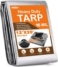 Tarps Heavy Duty Waterproof 12? X 20?, Extra Thick 16 Mil, Tear & Fade impervious, 100% UV Blocking, Outdoor Tarp with Reinforced Grommets for Roof, Camping, Patio, Pool, vessel(Silver/Black)