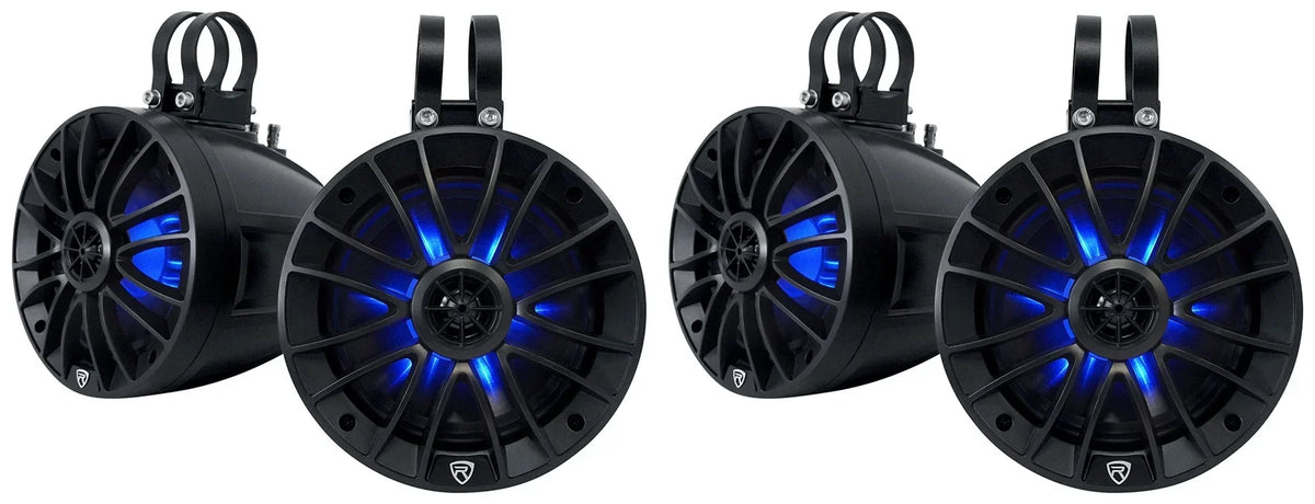 (4) Rockville PT65BR 6.5 inch Powered Bluetooth LED Tower Speakers For ATV/UTV/RZR