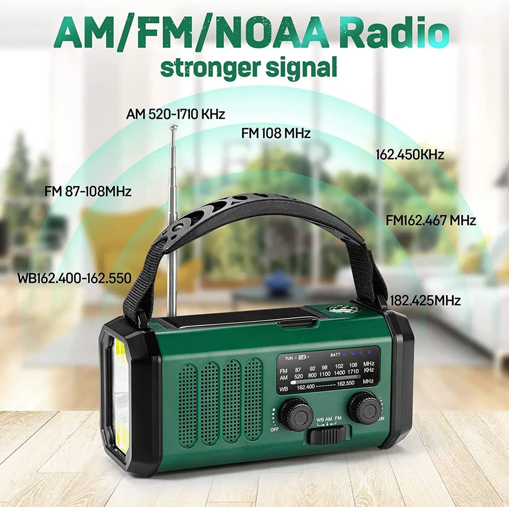 10000mAh Emergency Solar Hand Crank climate Radio Power Bank Charger with Flashlight