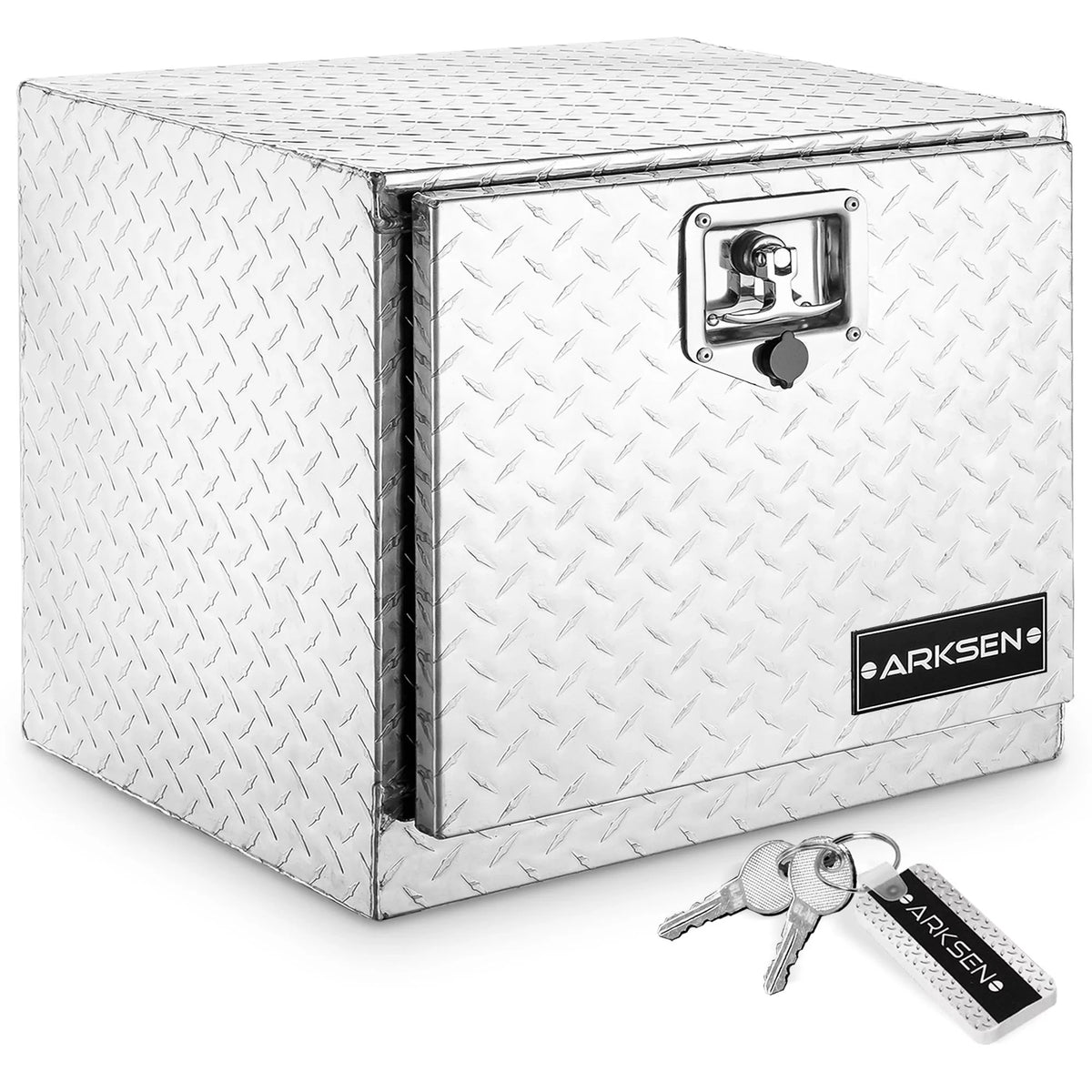 ARKSEN 18" Aluminum Truck Underbody Diamond Plate ToolBox w/ T-Handle Latch Durable Pickup Trailer Storage Organizer Tool Box Key Lock, Silver