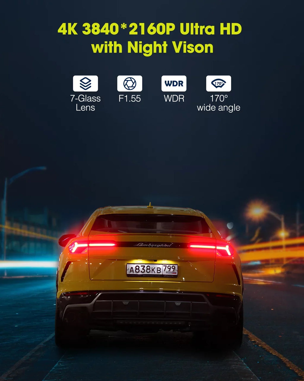UHD 4K Dash Cam with Built-in WiFi GPS Super Night Vision, TOGUARD Voice Control Car Camera Front Camera for Car