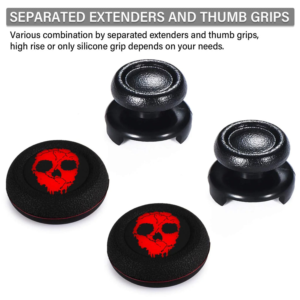 Playrealm FPS Thumbstick Extender & Printing Rubber Silicone Grip protector 2 Sets for PS5 Dualsenese & PS4 Controller (Ghost Red)
