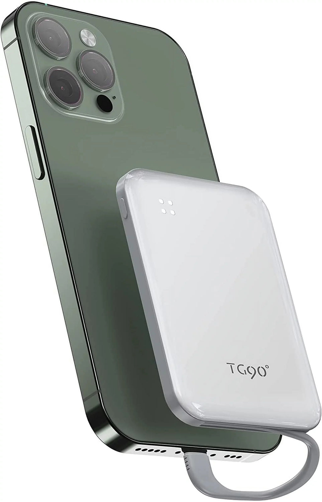 TG90 4500mah Mini Portable Charger with Built-in Cable, Small Power Bank Portable Cell Phone Charger suitable with iPhone 13/13 Pro Max/12/12 Pro Max/11/11 Pro Max/X/XS/8/7/6/SE and More White