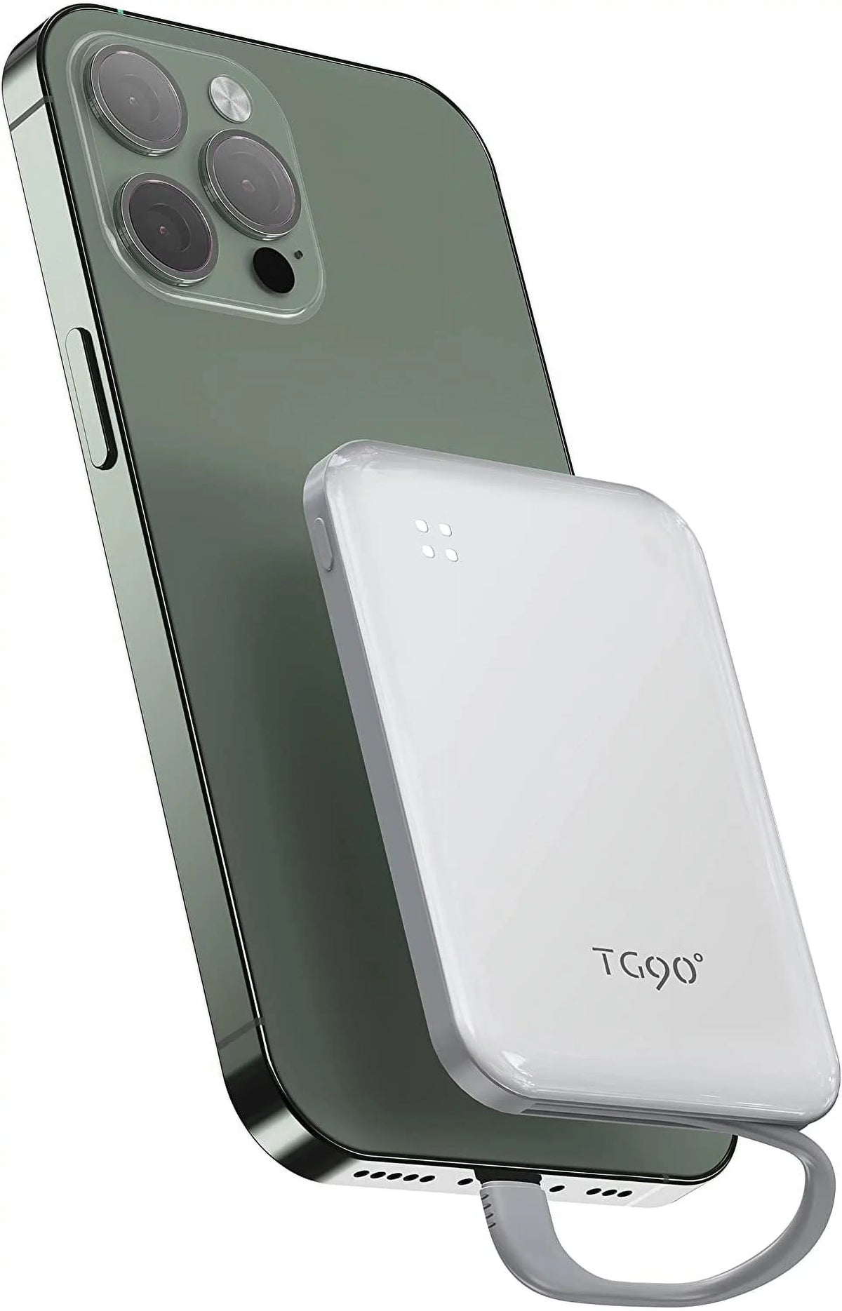 TG90 4500mah Mini Portable Charger with Built-in Cable, Small Power Bank Portable Cell Phone Charger suitable with iPhone 13/13 Pro Max/12/12 Pro Max/11/11 Pro Max/X/XS/8/7/6/SE and More White