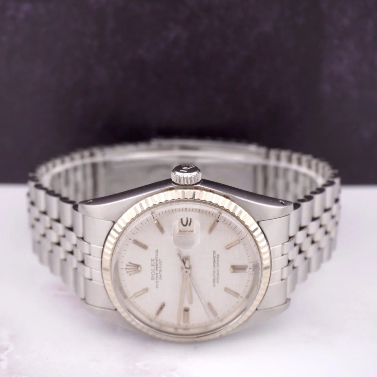 Rolex 36mm Datejust Mens Steel Watch Jubilee Band Silver Linen Dial 1601