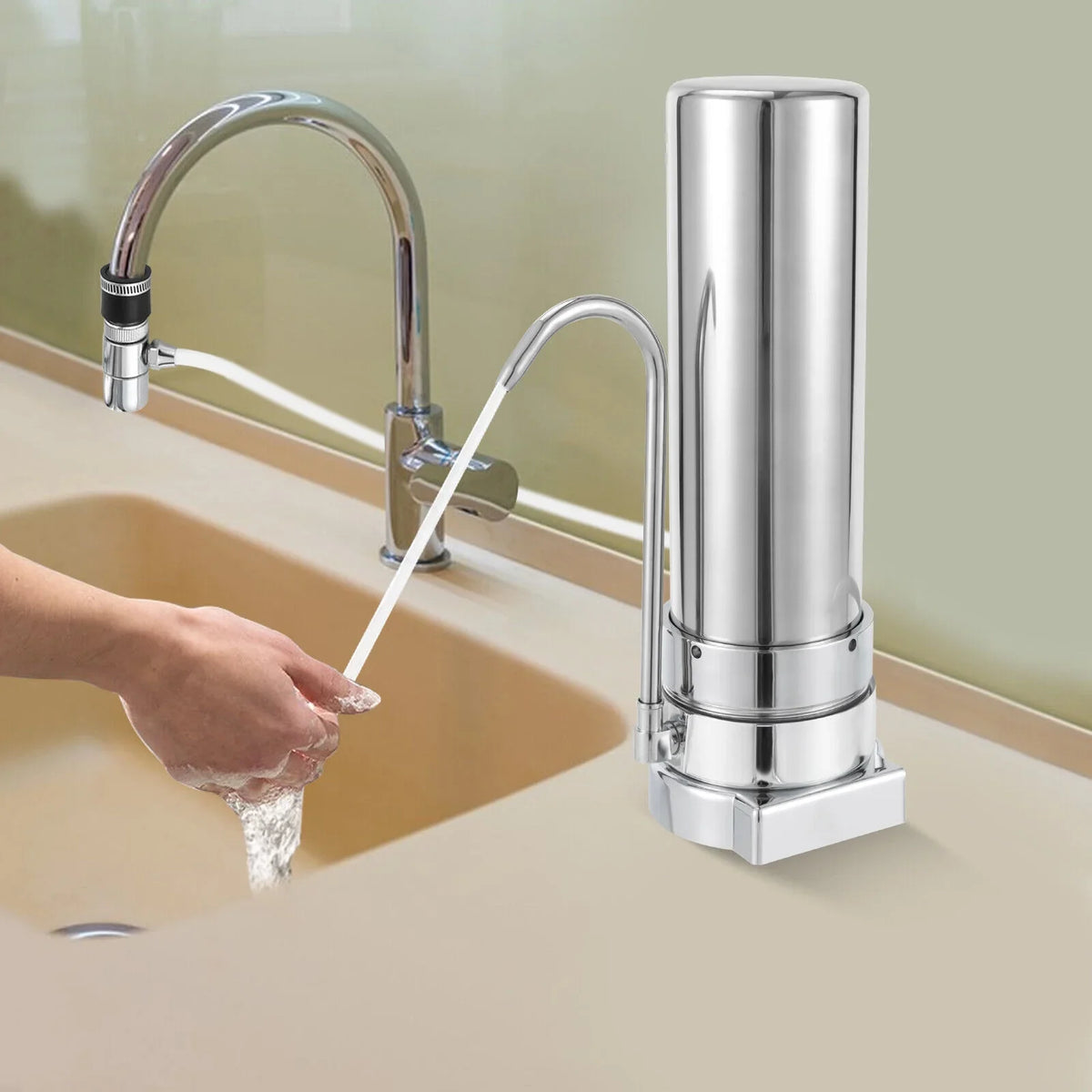 Countertop Filter Tap aqua Filtration Filter Sink Drinking System Stainless Silver