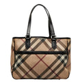 Pre-Owned Burberry Nova Check Handbag Tote Bag Beige Black PVC Patent Leather Women's BURBERRY (Good)