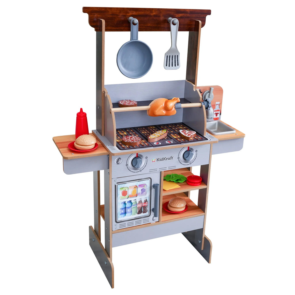 KidKraft Spin & Reveal Wooden Grill & Play Kitchen with moisture-Reveal Food & 21 Accessories