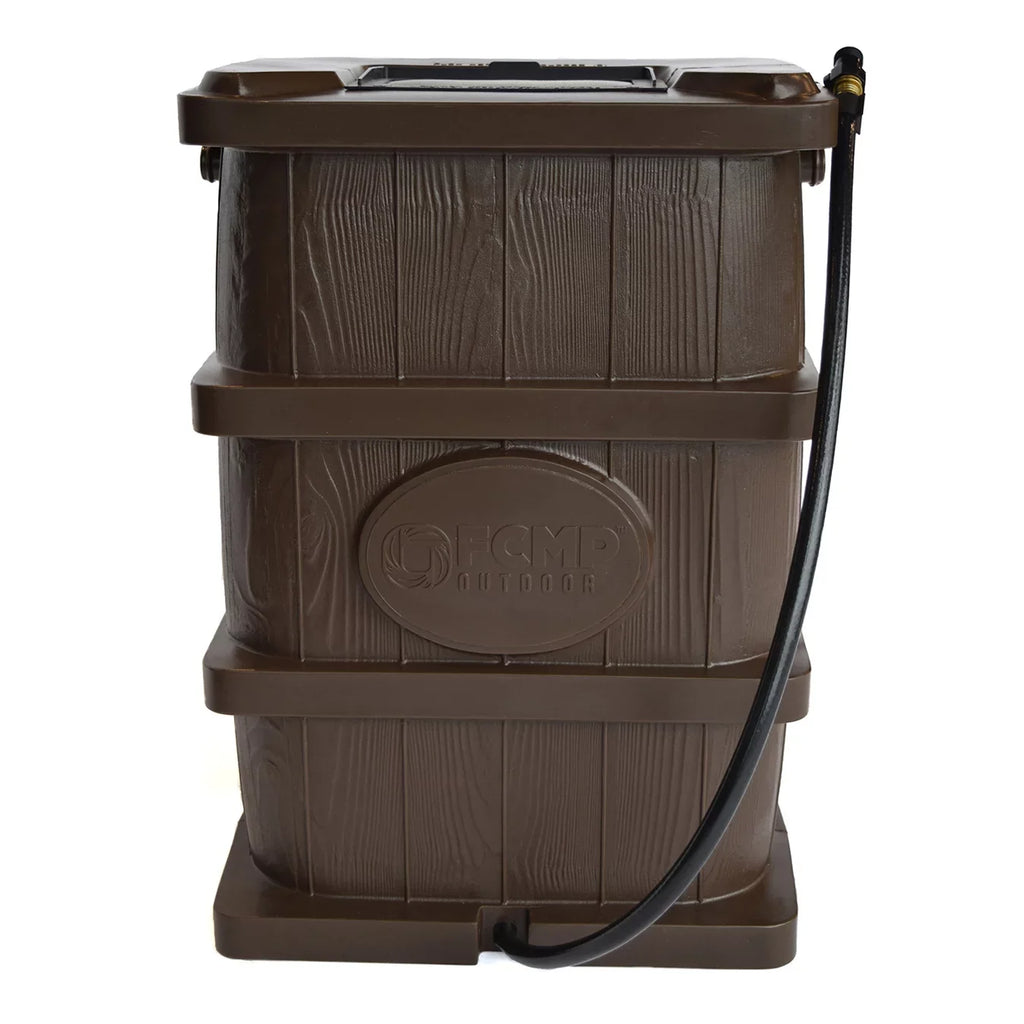 FCMP Outdoor 45 Gal Wood Grain Rain moisture Catcher Barrel, Brown (2 Pack)