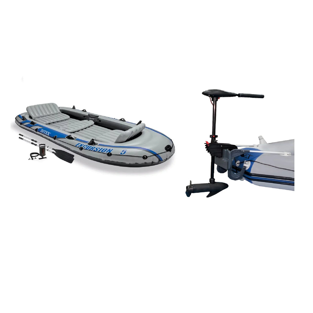 Intex 5 Person Fishing craft Set w/2 Oars & Eight Speed Trolling Motor