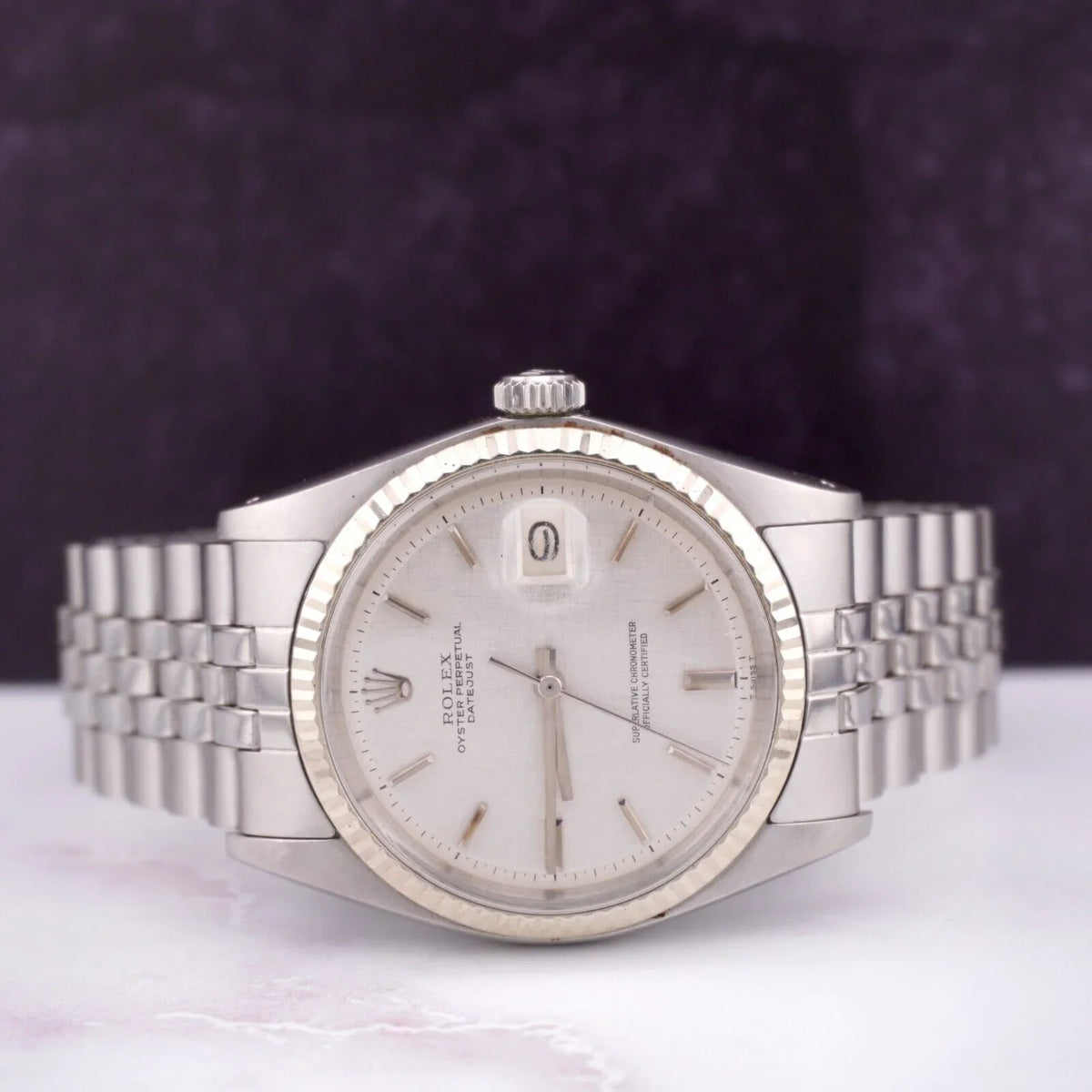 Rolex 36mm Datejust Mens Steel Watch Jubilee Band Silver Linen Dial 1601