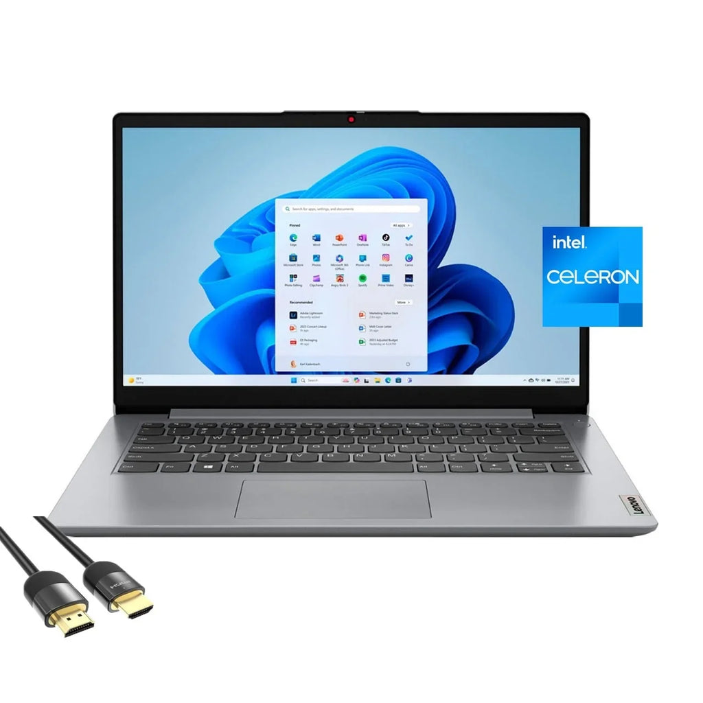Ideapad 1 Laptop for Business & Student, 14" HD Display,  Celeron N4020, 4GB RAM, 128GB eMMC, WiFi 6, Webcam, USB-C, Fast Charge, HDMI, Mytrix HDMI Cable, Win 11 Home S, Cloud Gray