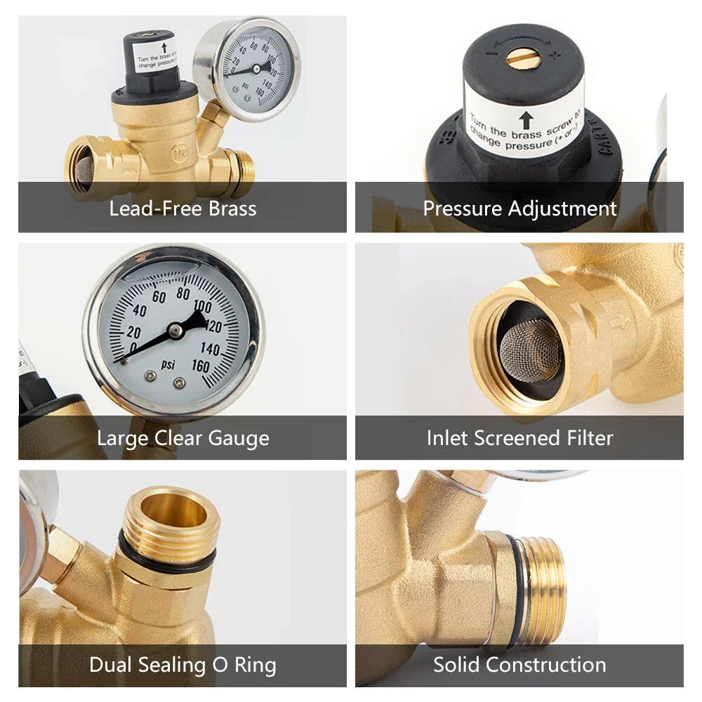 Andoer Valve,Reducer With 0-160psi With 0-160psi And Valve -free Brass 0-160psi And Inlet And Inlet Screened Inlet Screened Filter Brass Adjustable liquid Huiop Valve -free Brass aqua Pressure