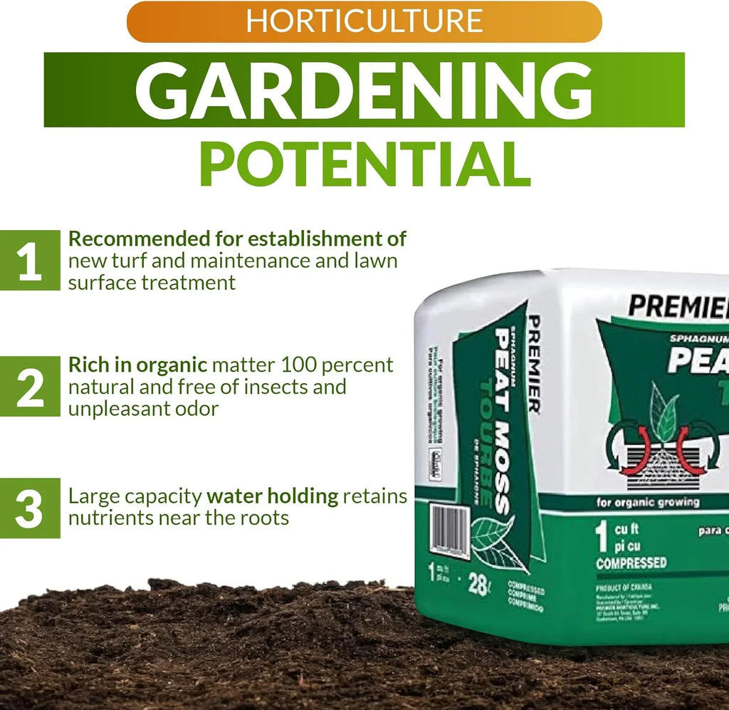 Premier Horticulture Pro Moss Horticulture Retail Peat Moss, 1 Cubic Feet